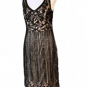 Sue Wong Black Beaded Mesh Cocktail Dress 6 Evening Christmas Party New Year's